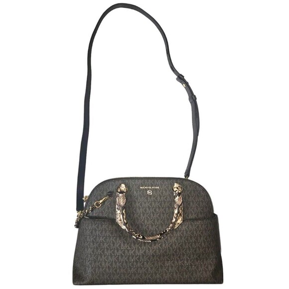 Michael Kors Hudson Large Leather Dome Brown & Gold Satchel Purse New - Picture 1 of 5
